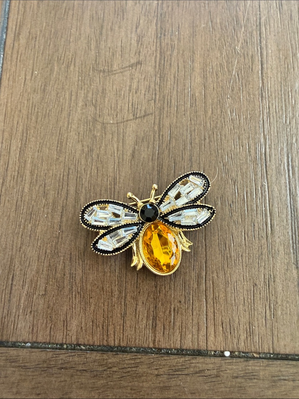 Gold Bee Crystal Brooch - Yellow and Black Accent
